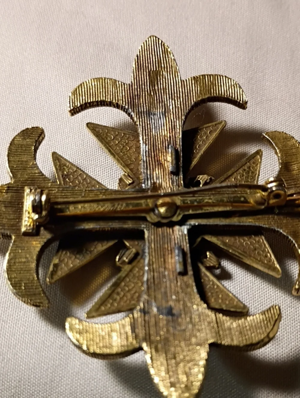 Vintage Corocraft Signed Blue Enamel Maltese Cross Brooch Heraldic Eagle